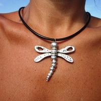 Trendy Boho Summer Dragonfly Pendant Leather Necklace for Women Beach Bohemia charm Party Jewelry Gifts