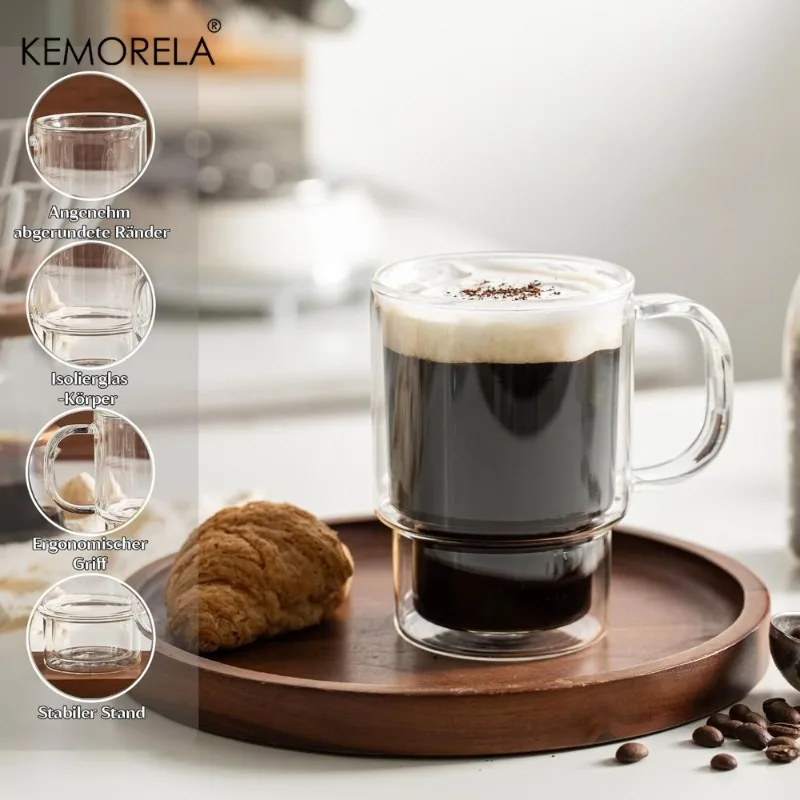 1/2PCS 450ml Double Coffee Glass Cup with Handle Borosilicate Glass Coffee Cups Glass for Cappuccino Tea Brown Sugar Macchiato