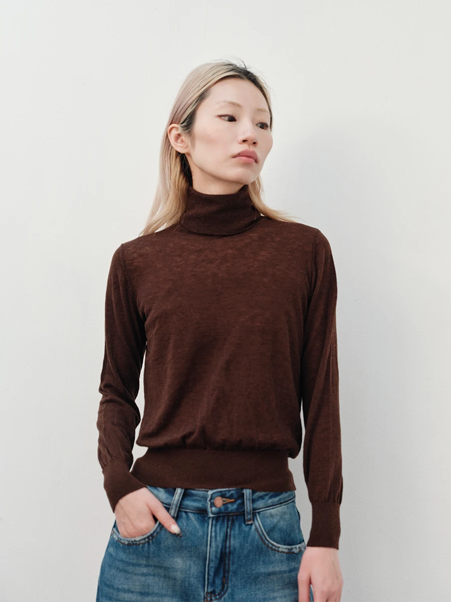 

Ele High Ne Long Sve Knitted Sweater Women's Slim Fit Woolen Base Layer Inner Wear Soluble Wool Translucency Slimming