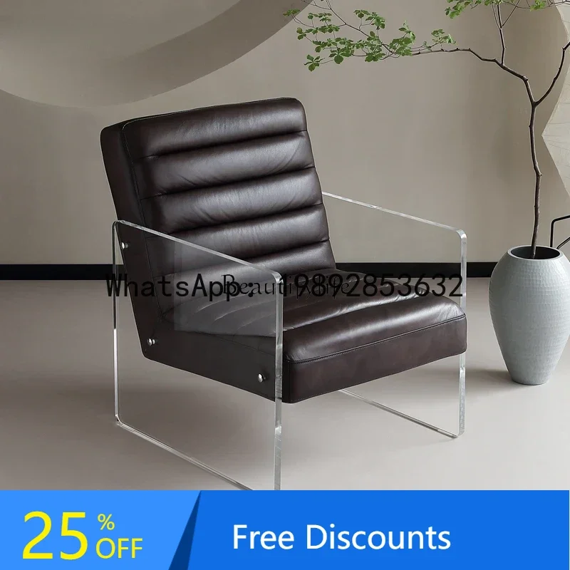 

Medieval oil wax leather single sofa chair living room light luxury high-end leisure chair