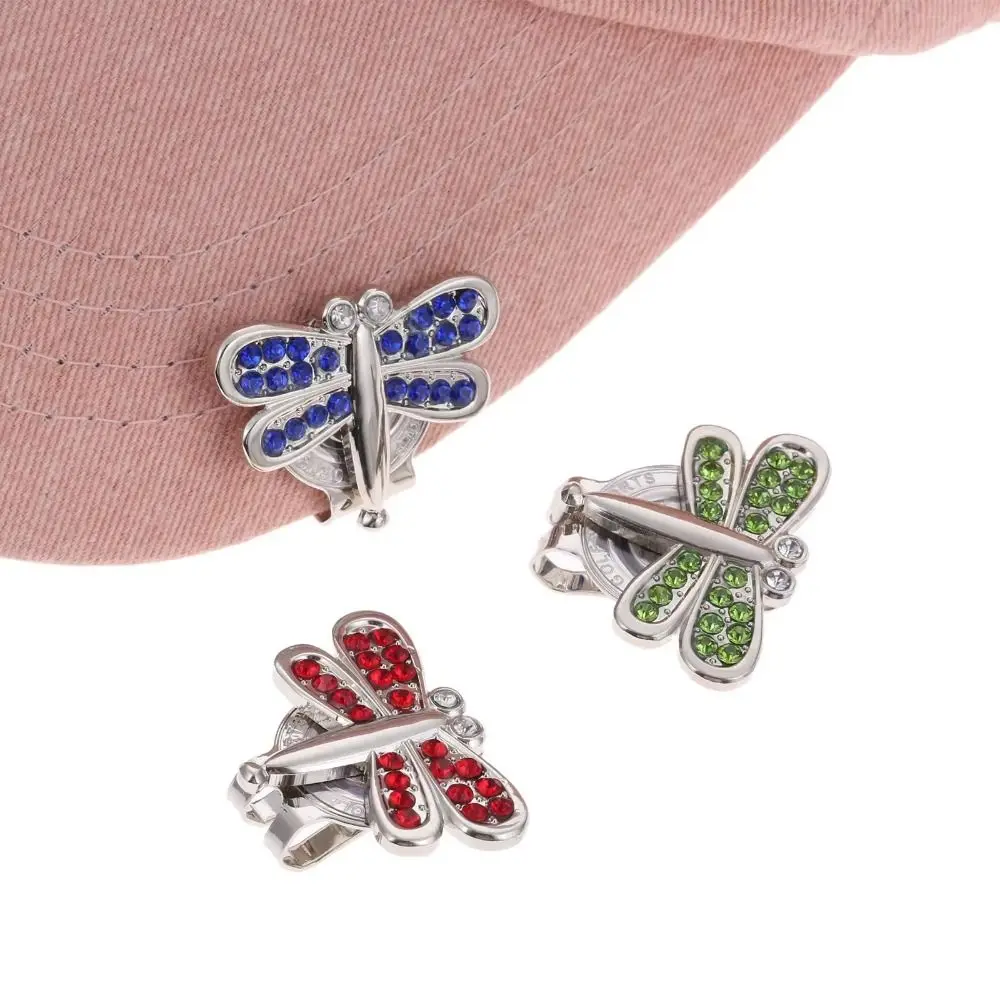 

Dragonfly Pattern Golf Cap Clip Bling Crystal Magnetic Golf Ball Mark Zinc Alloy Ball Position Golf Hat Marker Golf Accessory