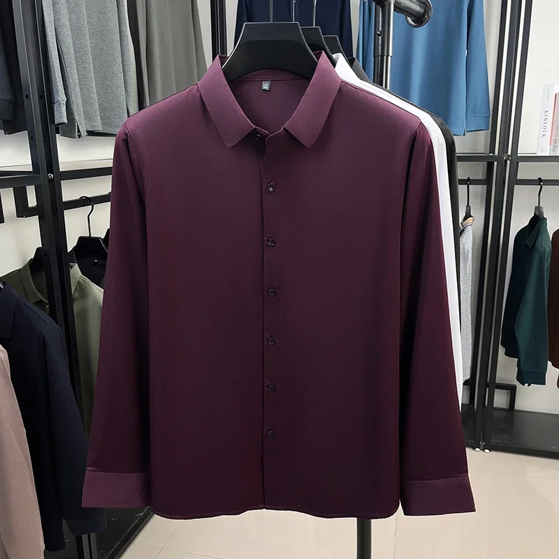 

Mens Button Up Long Sleeve Shirt Solid Color Tops Wrinkle Resistant Breathable Formal Shirts For Men Business Daily Wear