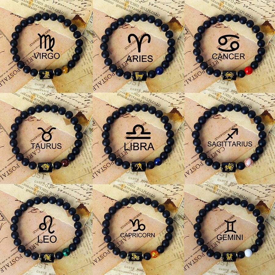 Virgo Leo Libra Horoscope Bracelets Women Natural Stone Beads 12 Zodiac Sign Constellation Bracelet Birthday Friendship Jewelry