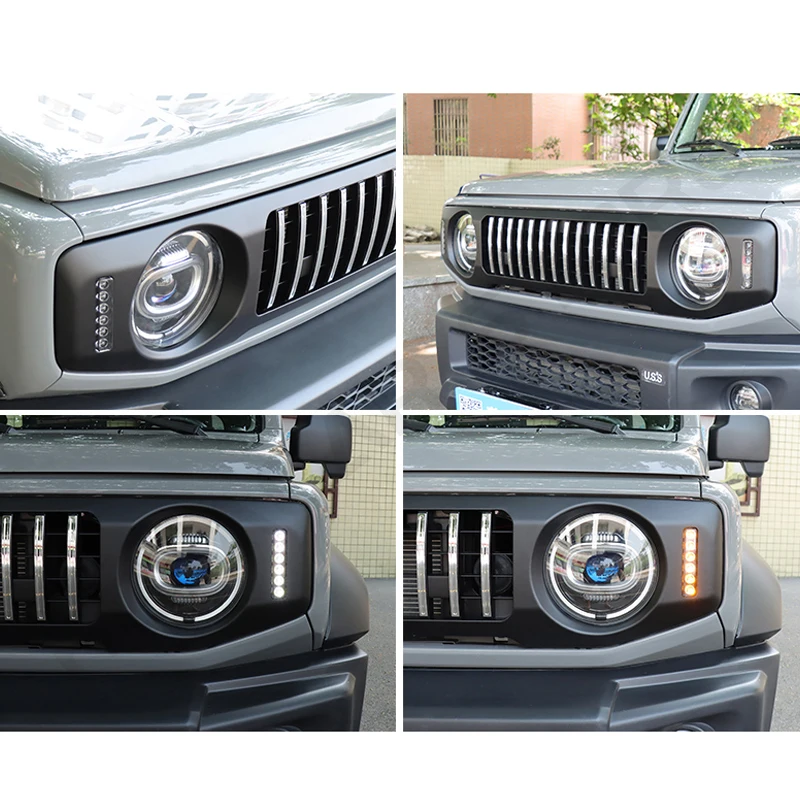 Front Grill Racing with LED Lamps for Suzuki Jimny JB64 JB74 2019 2020 2021 2023 Car Kidney Grille Mesh Grille Cover Accessories