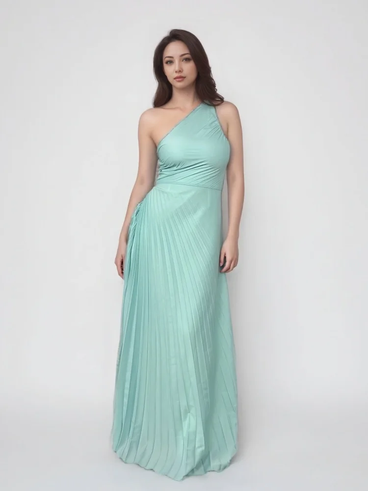 

Beshinel Customized Blue One Shoulder Pleated Evening Dresses Elegant Sleeveless Prom Dresses 2025 Vestidos Party Dresses
