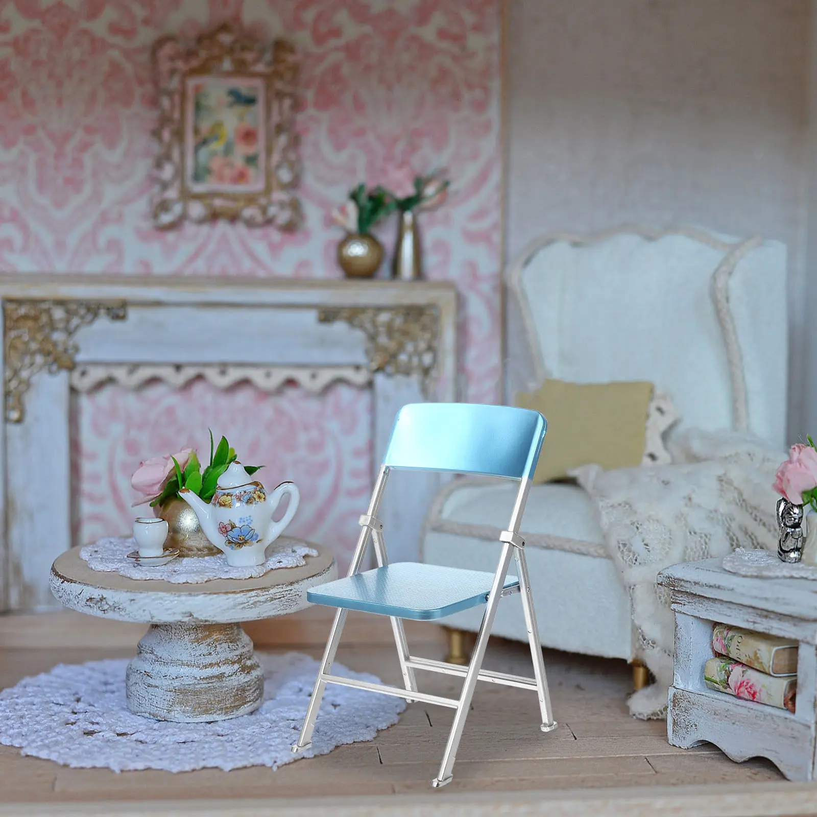 

Складной мини-стул для миниатюрных домиков: гладкая поверхность, простой яркий дизайн, компактный, изящный, реалистичный, миниатюрная мебель, очаровательный.