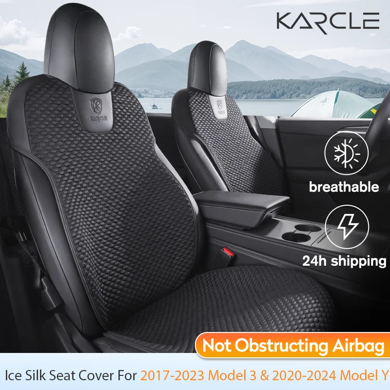 Ice Silk Seat Cover for Tesla 2020-2024 Model Y & 2017-2023 Model 3 Breathable Cushion Cover Full Set Custom Fit for Model 3/Y