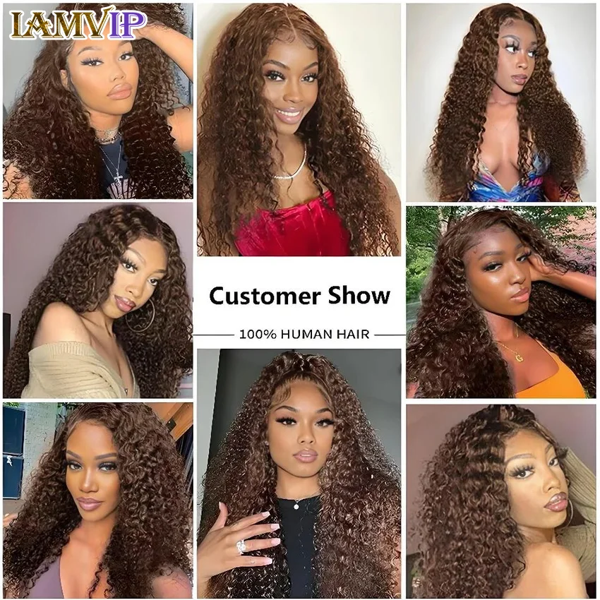 250% 30 36 inch Kinky Curly 13x4 Hd Lace Front Wig Chocolate Brown Human Hair Brazilian Colored 13x6 Lace Frontal Water Wig Wear