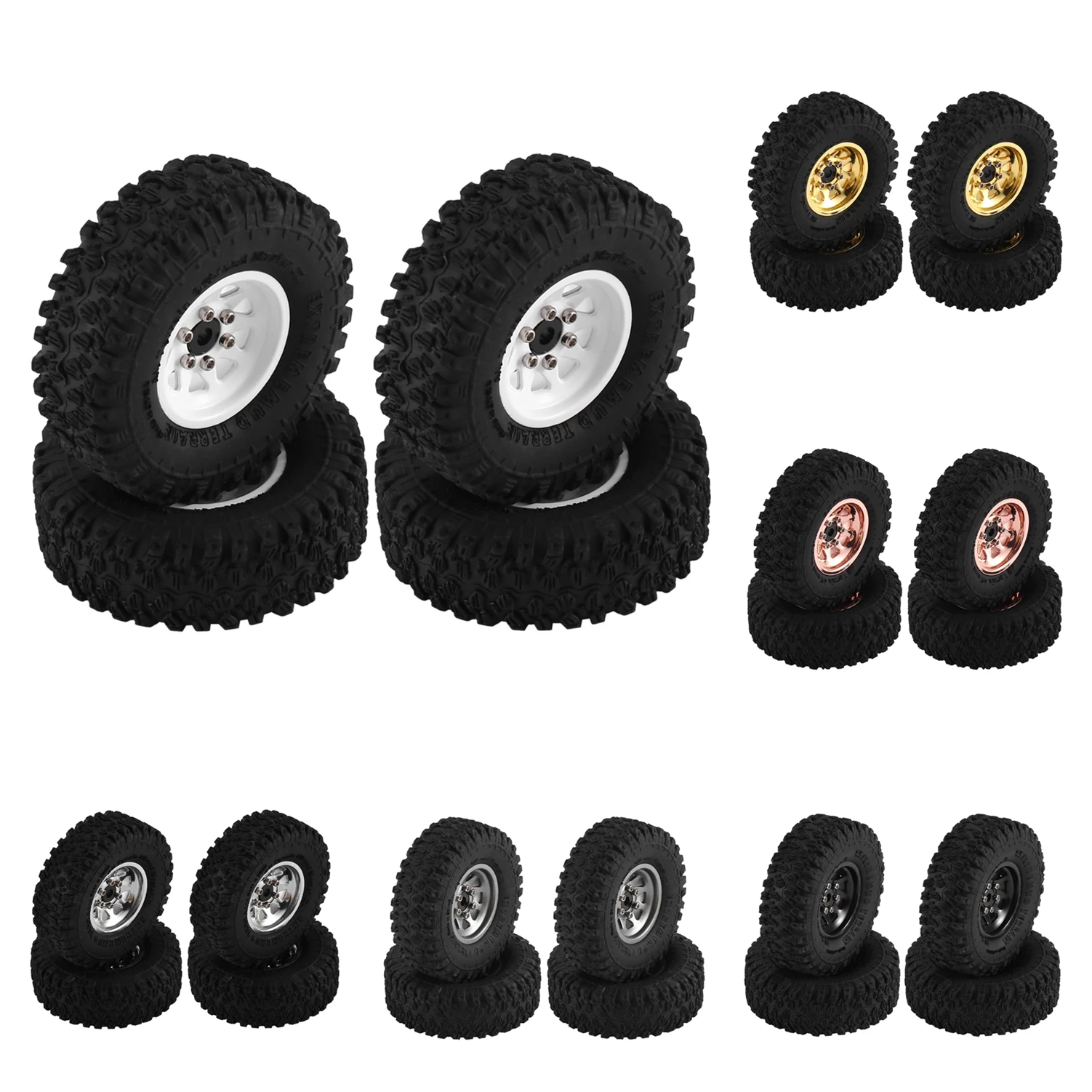 4pcs Metal 1.0" Beadlock Deep Dish Wheel Tire Set For 1/18 1/24 RC Crawler Car Axial SCX24 AX24 TRX4M FMS FCX24 Upgrade Parts