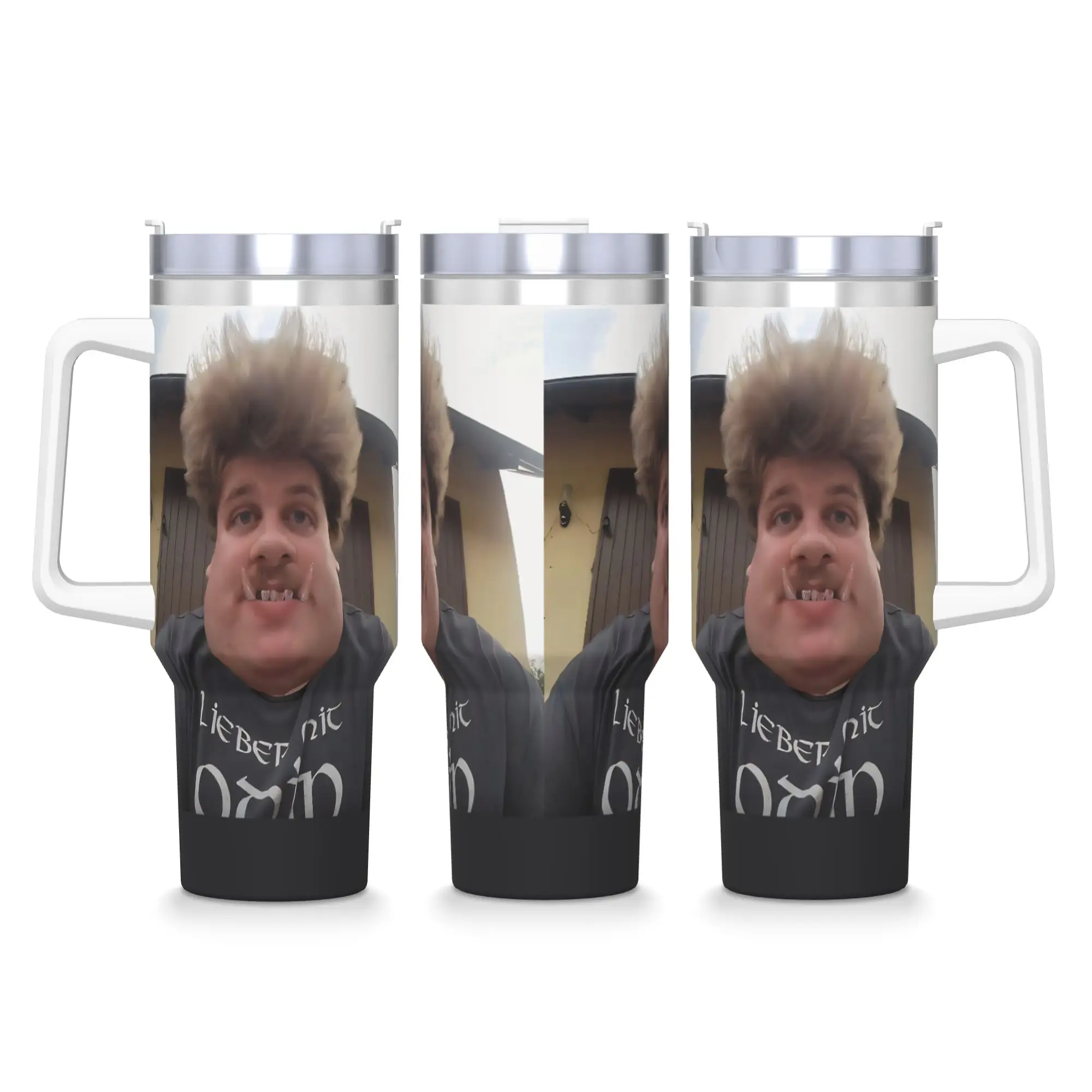 Drachenlord Oger is watching you Upscaled Mugs Cup With Straws   Hot Drinks Water Bottle Portable Large Capacity Coffee Mug