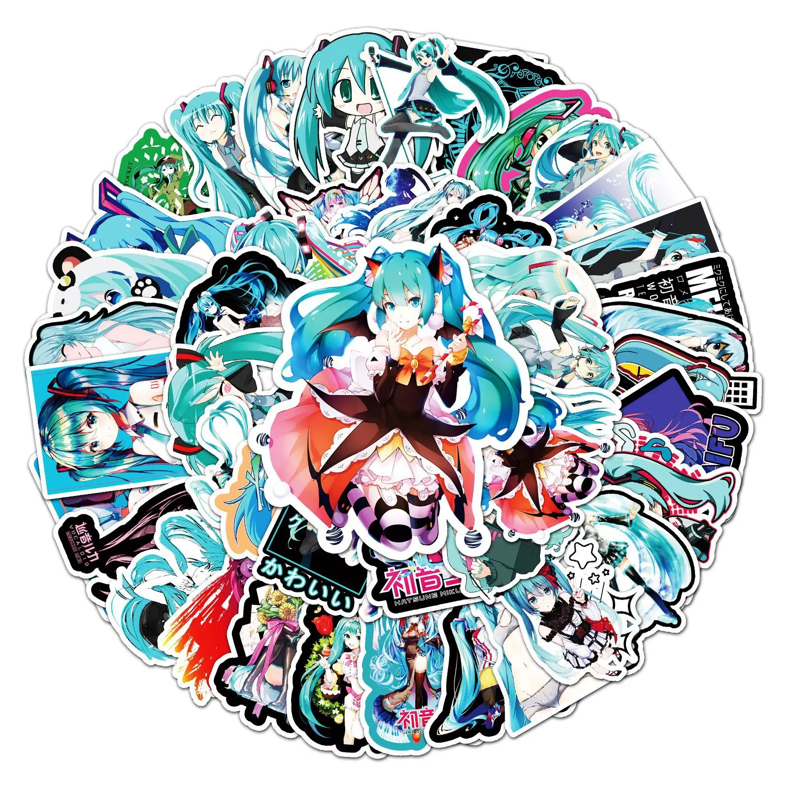 50pcs Cute Virtual Singer Hatsune Miku Cartoon Graffiti Stickers Suitcase Laptop Scooter Sticker Decoration DIY Gift Stickers