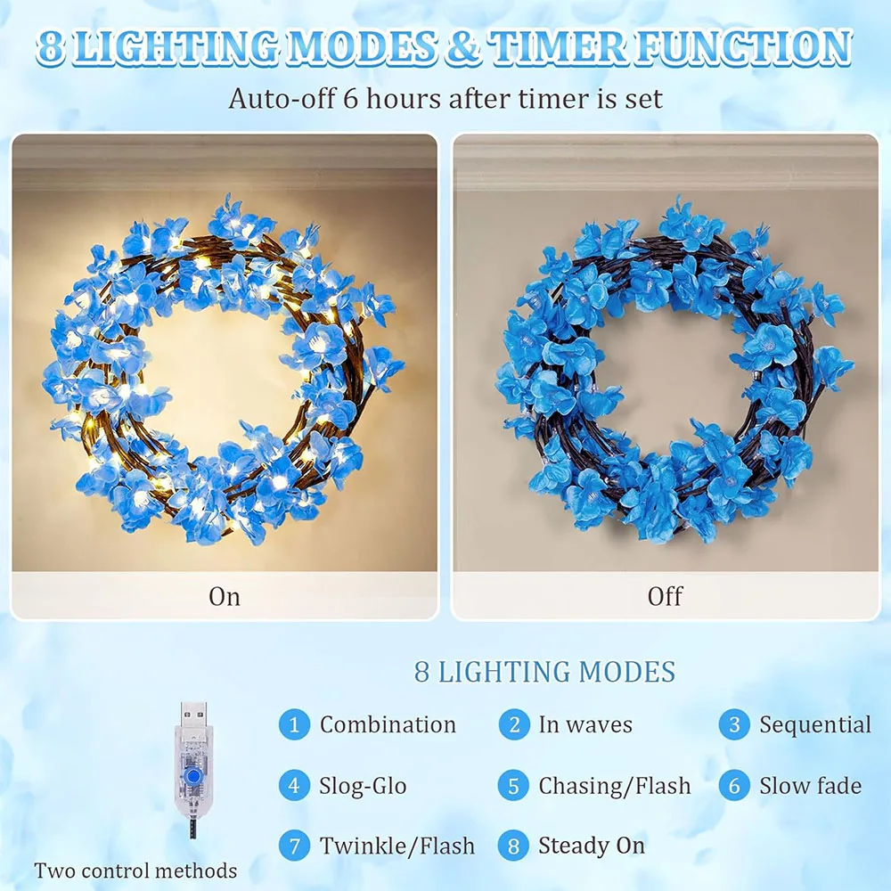 96 Led USB Cherry Blossom Light String Artificial Flower Tree Branch Rattan Lights 8 Modes For Party Home Christmas Decoration