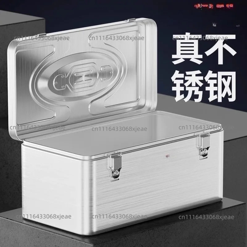 Thickened Stainless Steel Portable Hardware Toolbox, Double-Lock Design With Detachable Tray Multi-layer Household Storage Box