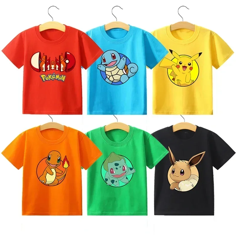 Nuevas camisetas coloridas de Pokemon para niños, Top con estampado de Pikachu de dibujos animados de Anime, ropa informal, camisa inferior cálida de invierno, regalos de cumpleaños para niños