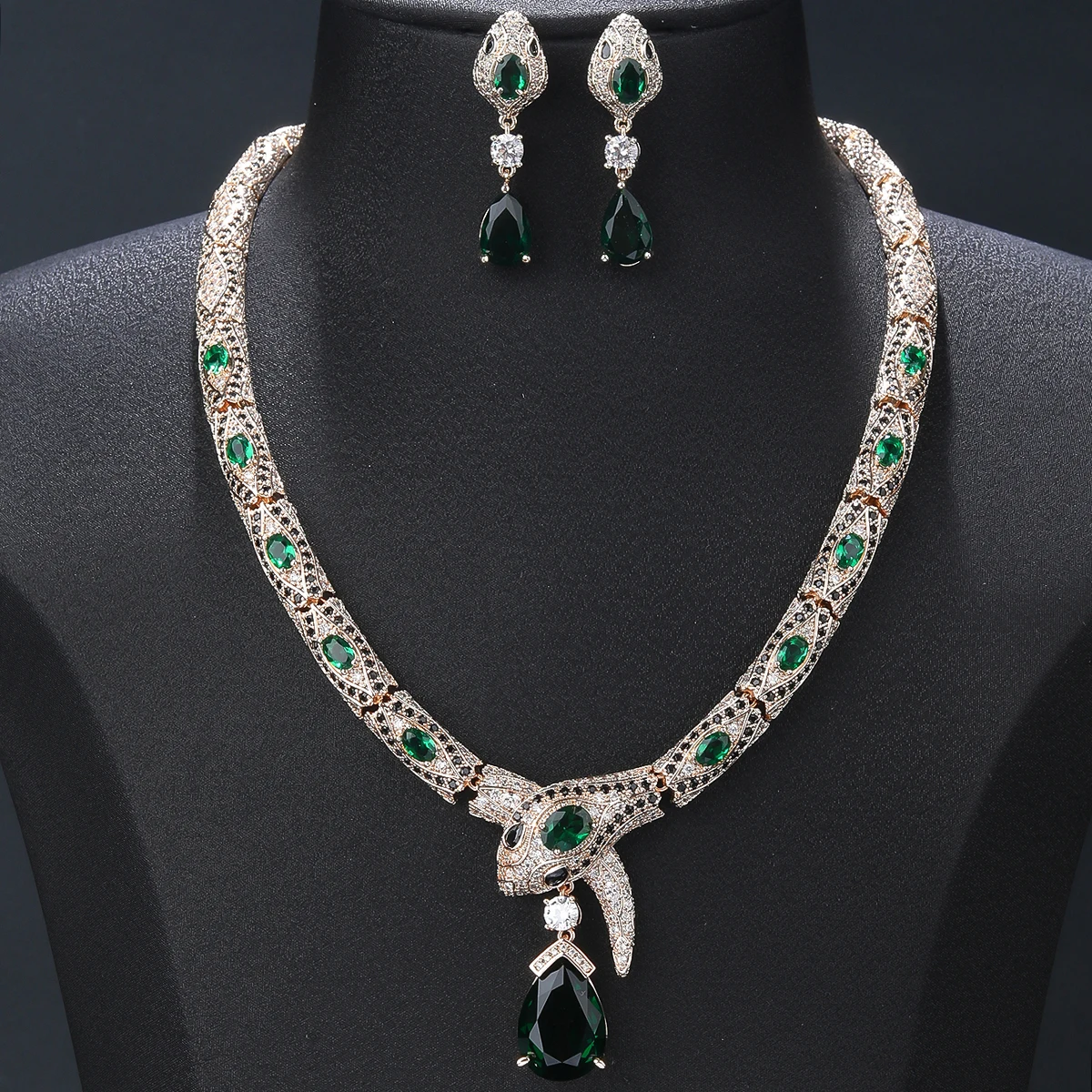 Fashion Luxury  Cubic Zirconia Animal Snake Necklace Earrings set Women Party Jewelry Costume Accessories CN11429