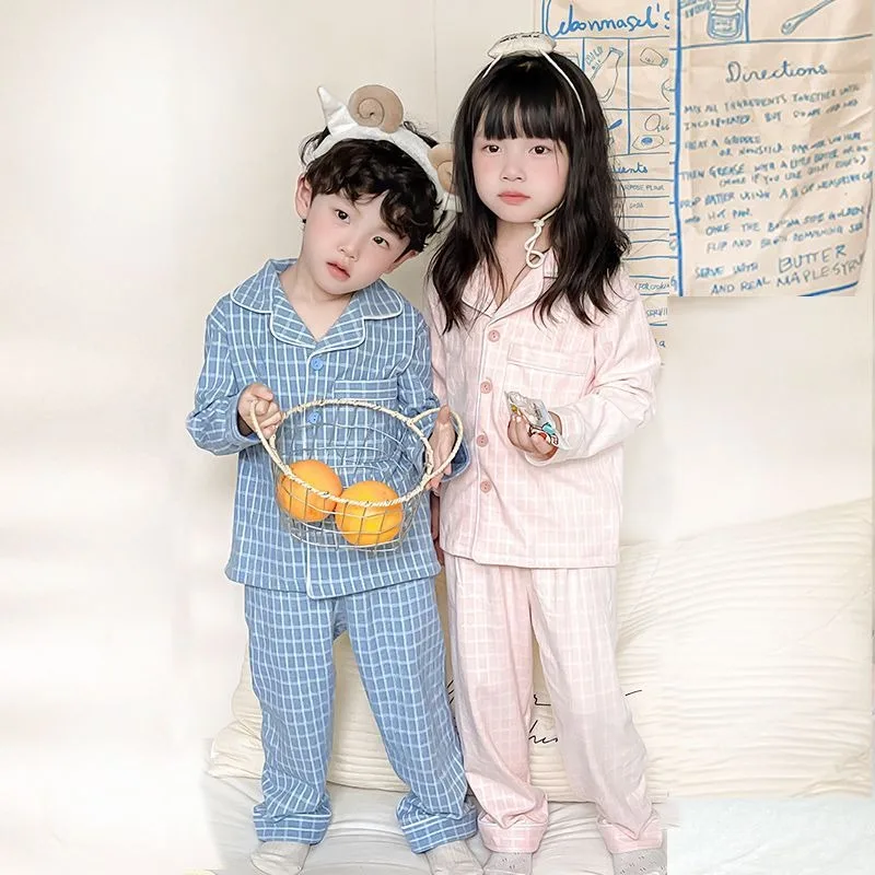 الشتاء الفانيلا الياقة منقوشة ملابس خاصة مجموعة للبنين بنات توين بنين بنات كم طويل منامة للجنسين عادية متقلب نوم