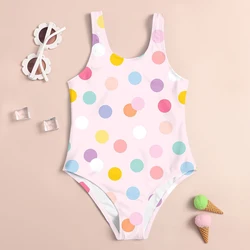 2024 Summer New Children's Sleeveless Swimsuit Kids Cool Seaside Clothes Cute Polka Dot 3d Printed One-Piece Swimsuit For Girls