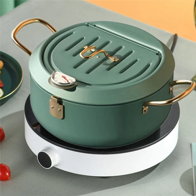 Kitchen Stainless Steel Deep Frying Pot Oil Fryer with A Thermometer and A Lid 304 Tempura Fryer Pan Fried Chicken Pot-T33C