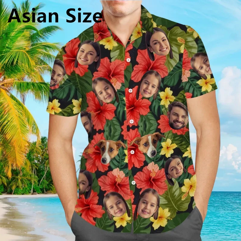 

Custom Face Hawaiian Shirt For Men Summer Trend Personalization 3D Printed Short Sleeve Shirt Funny Gift Loose Breathable Blouse