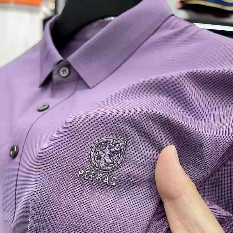 

High End Ice Silk Breathable Men's T-irt Ultra Slim Fit Long Sve High Collar Youth Faion Summer Trend ort Sve