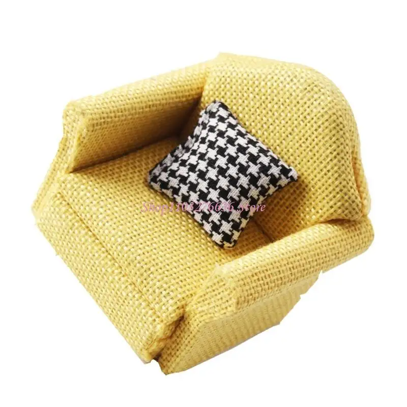 R6FD 1/12 Scale Plush Sofa Miniature Design Linen Fabric Jewelry Storage Safe Product