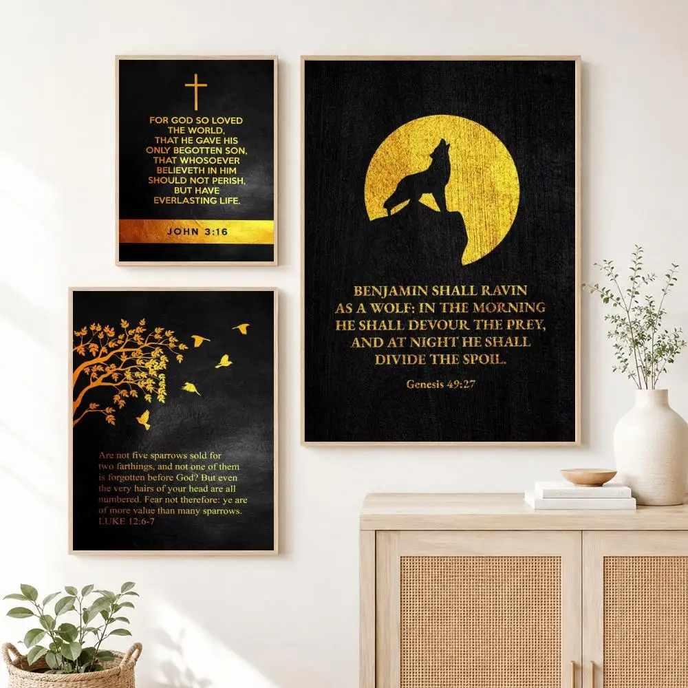 Vintage Golden Style Bible Verses Psalm Painting Calligraphy Canvas Poster Art for Bedroom Room Home Decor Decoration Decals