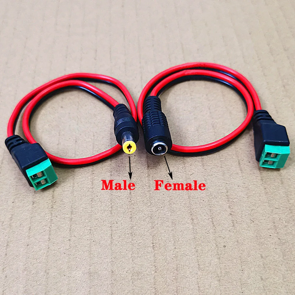 1pc DC Power Plug 5.5*2.1mm Male Female Head To 2P Terminal Extension Cable 12V Solder-free Monitoring Connector Cable Line