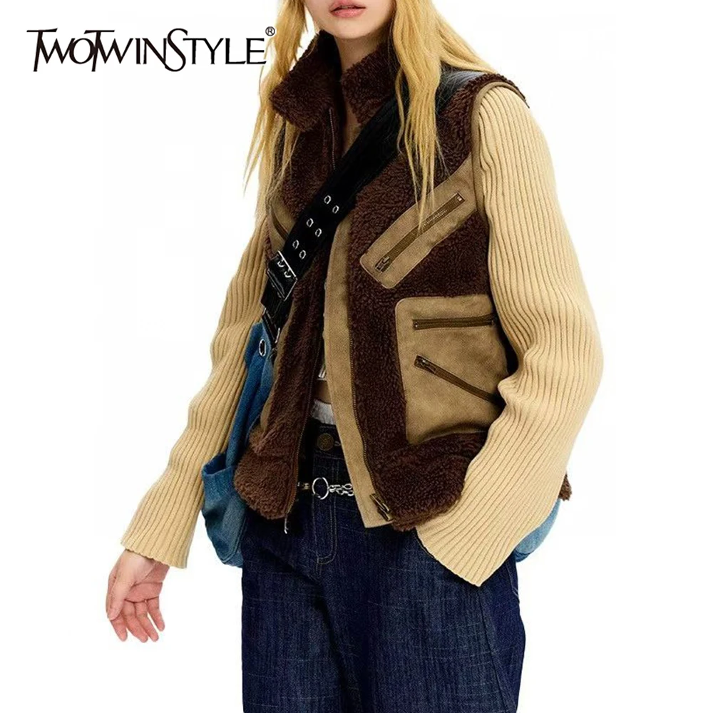 

TWOTWINSTYLE хитовый цвет сращенная куртка на молнии женская водолазка с длинным рукавом свободные повседневные женские куртки для ленивых осенняя мода новинка