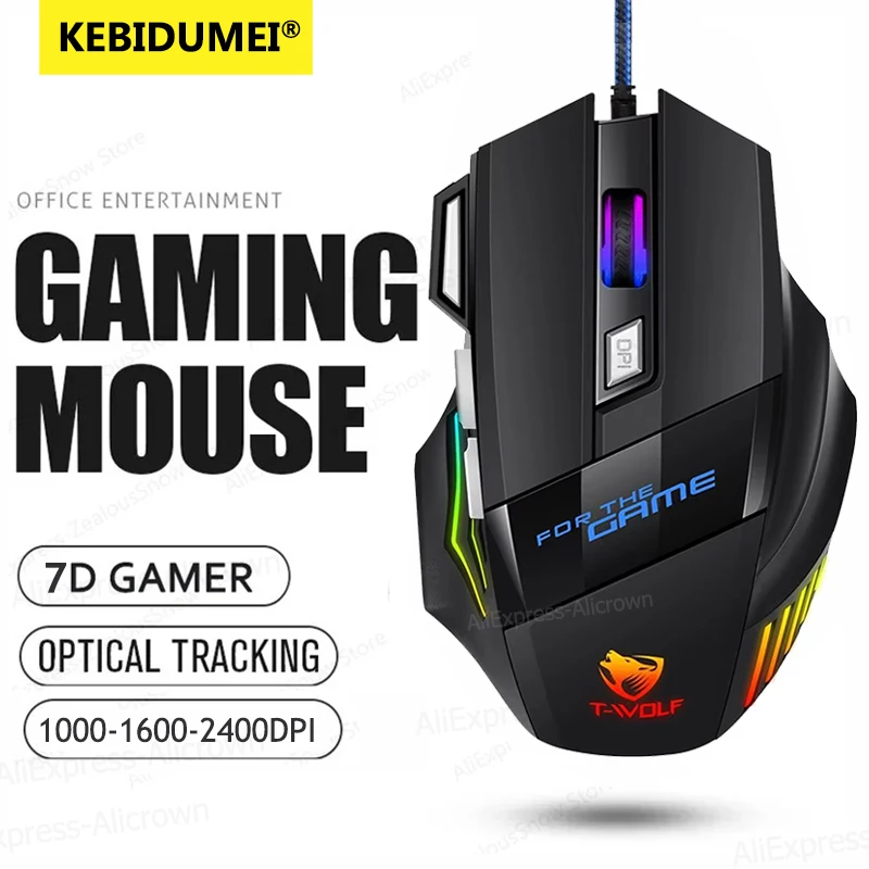 2400DPI Wired Gaming Mouse Adjustable Ergonomic Mouse 7Keys 7 Color LED Breathing Light Mecha Mice For Notebook Laptop PC Laptop