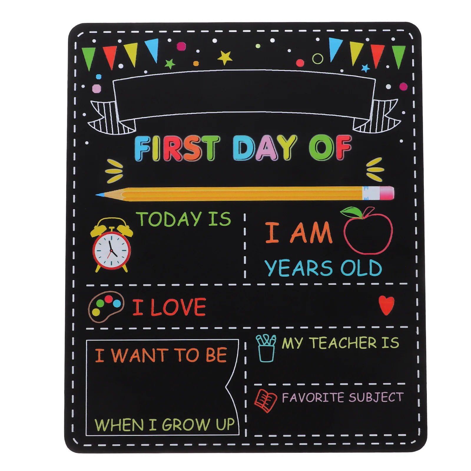 

First Day School Board 30.5X25.4Cm Wooden Chalkboard Kids Preschool Kindergarten -12 Double Sided Reusable