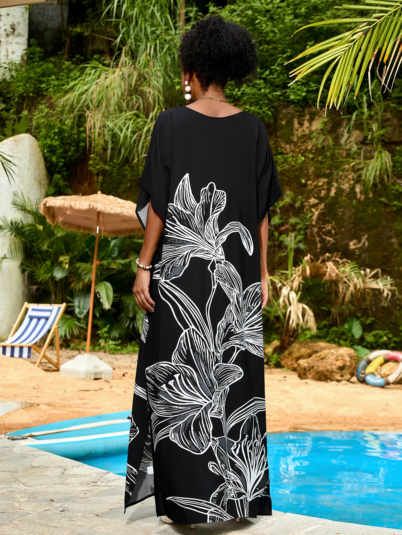 Robes caftan pour femmes, grande taille, maillot de bain, Cover-up, col en v, robe chauve-souris, coupe ample, robes mumu marocaines