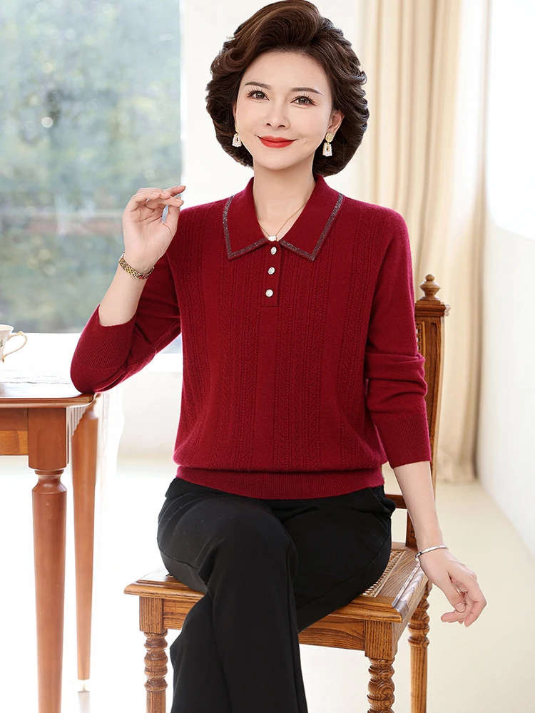 

Осень-зима, модный шерстяной вязаный свободный свитер с воротником для женщин, одежда Materni, удобный теплый базовый слой, топ