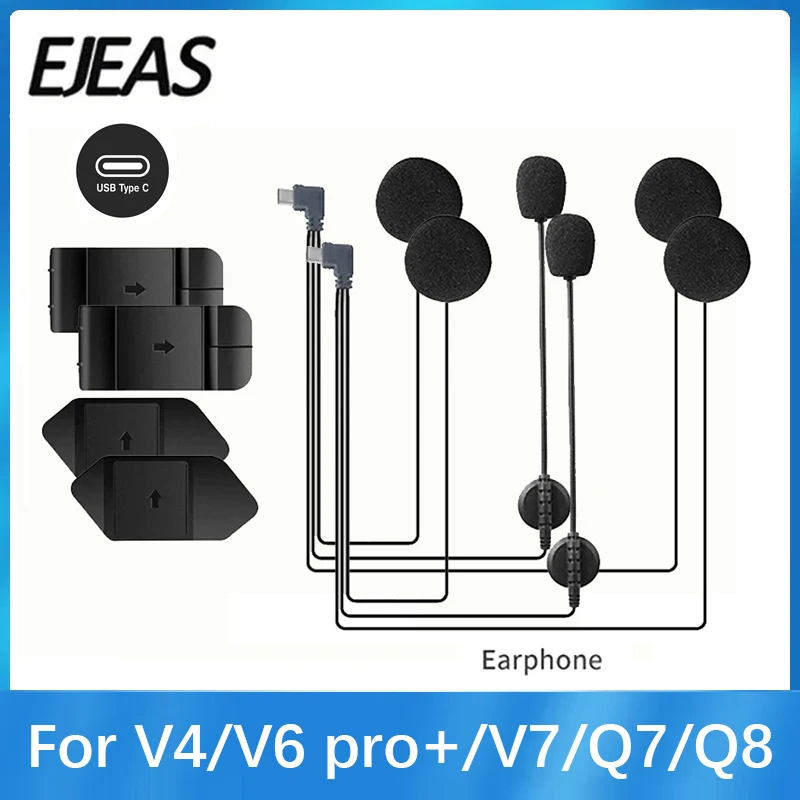 Original earphone For EJEAS V4PLUS /V6 PRO+ Type-C Plug Motorcycle Helmet Headset with Speaker Microphone Optional Clip & Base