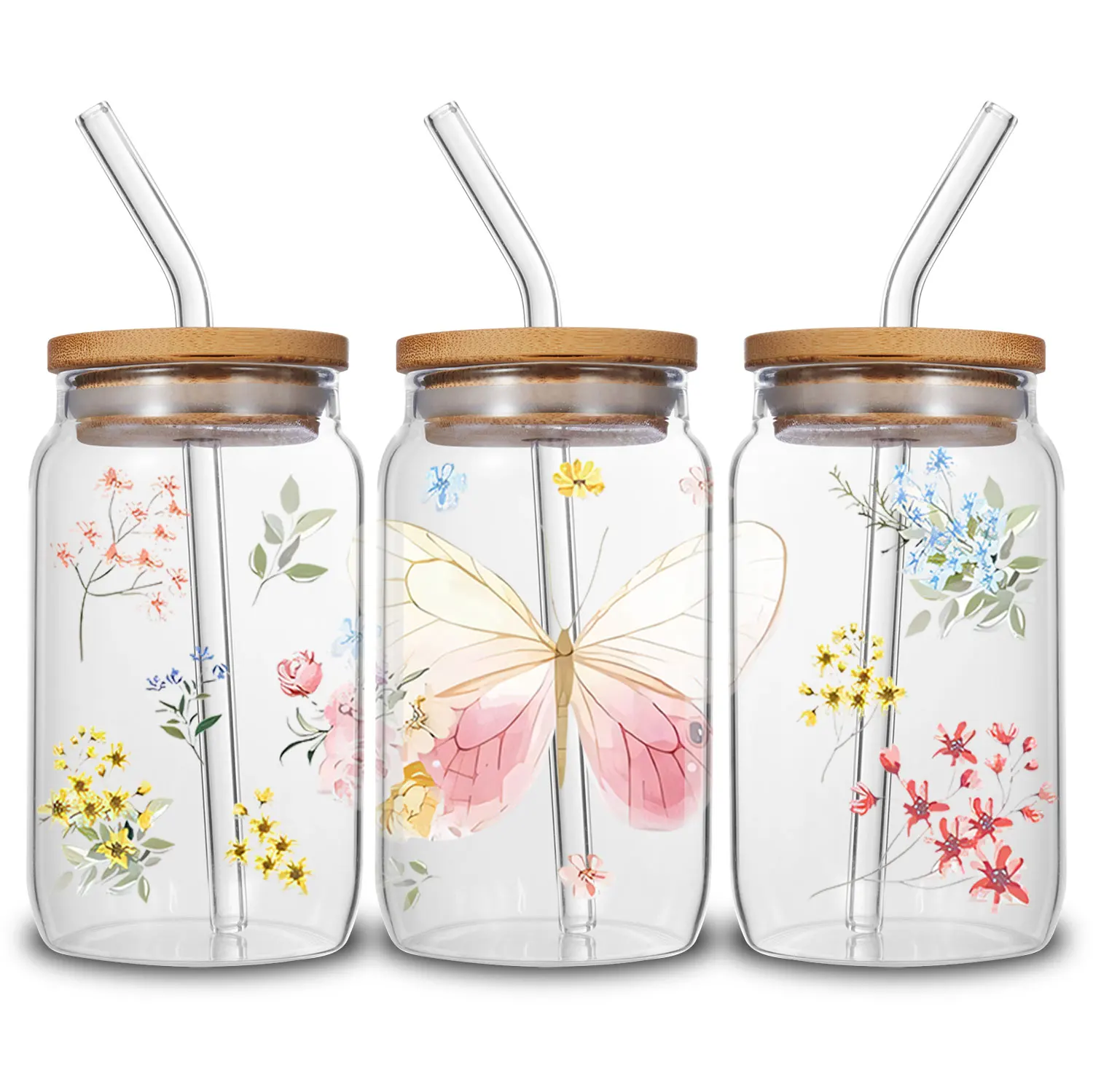 5pcs cartoon pattern UV DTF cup stickers, DTF friction transfer stickers, waterproof transfer stickers for 16oz glass cups