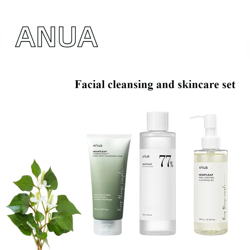 

Korean Anua Skincare Set Heartleaf Face Wash 77% Toner Makeup Remover Oil Control Oil Deep Cleansing Pore Care Skin Care Sets