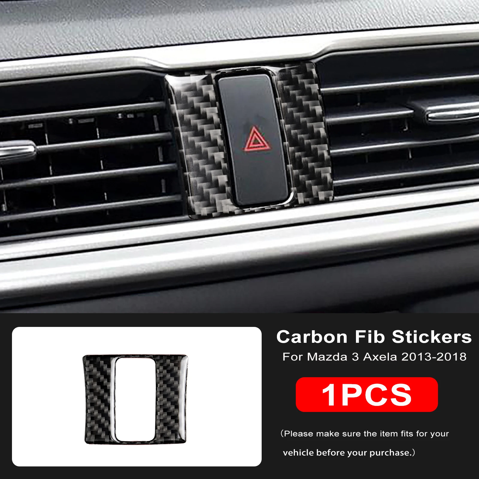 Carbon Fiber Style Car Accessories Interior Warning Lamp Button Trim Cover ABS For Mazda 3 Axela 2013 2014 2015 2016 2017 2018