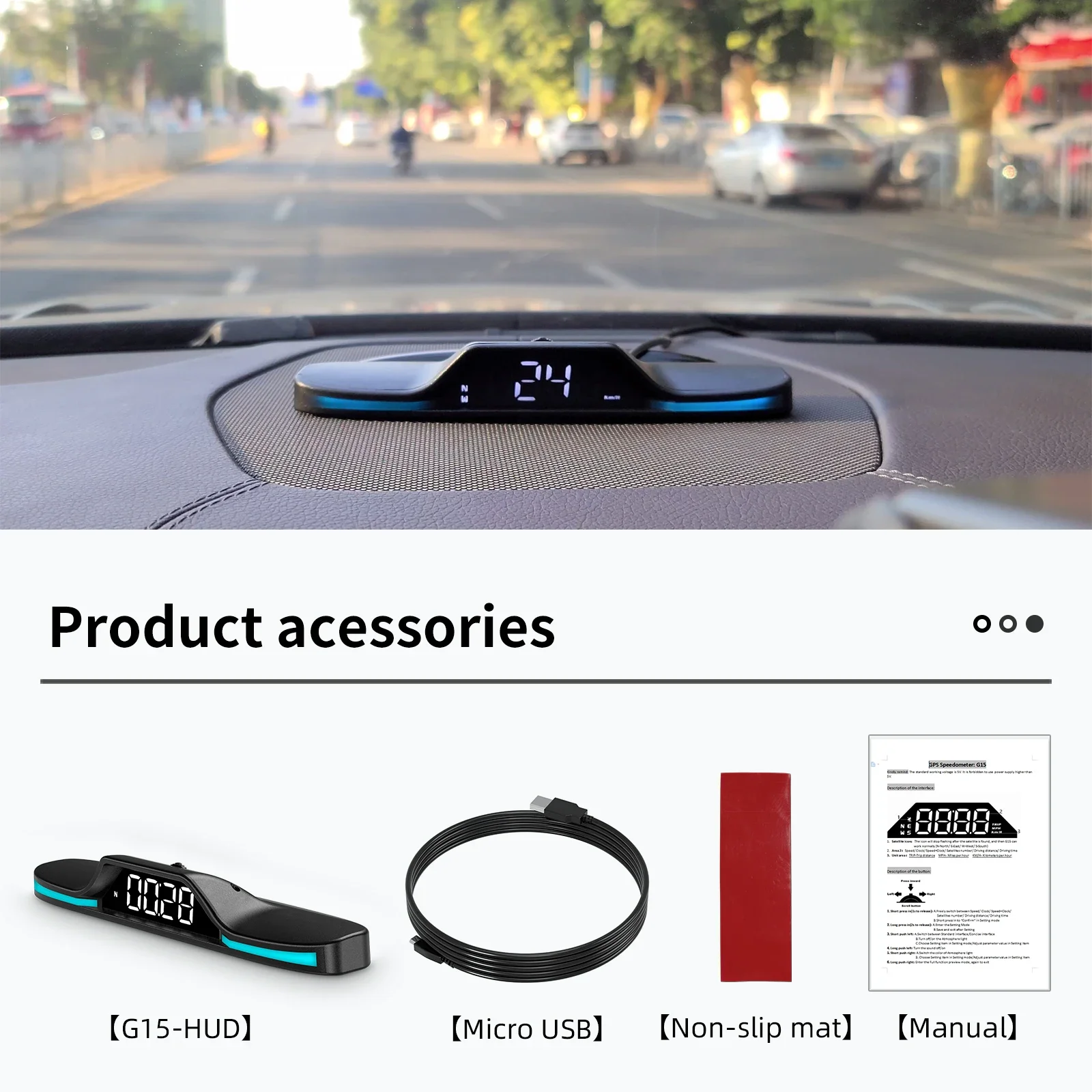 

On-board Computer G15 HUD GPS Speedometer Display Driving Time Distance Direction with Overspeed Alarm Fatigue Driving Reminder