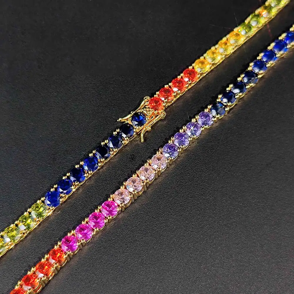 Hip Hop 5MM Iced Out Multicolored Gemstone Tennis Chain Women Luxury Men Rainbow Colorful Necklace Drop Shipping