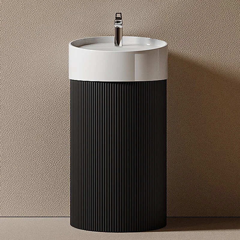 Potted Plants On StandsFreestanding Round Pedestal Sink With Fluted Black Base Modern Bathroom Wash Basin