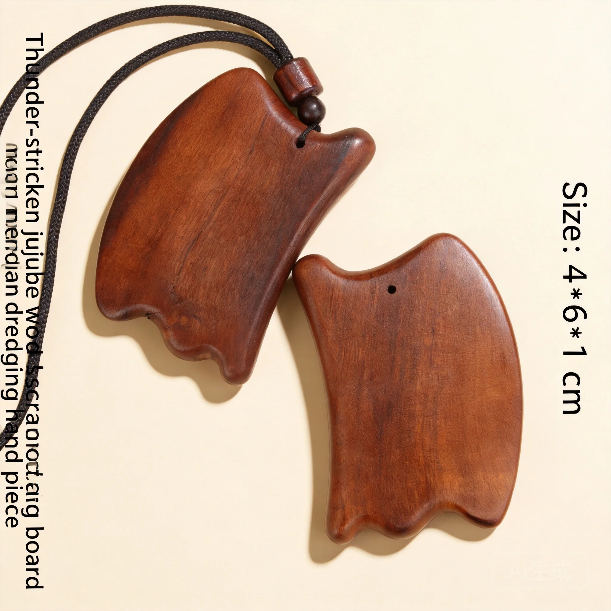Traditional Chinese Lucky Blessing Thunder Struck Jujube Wood Gua Sha Board Meridian Massage Tool Portable Handheld Pendant For