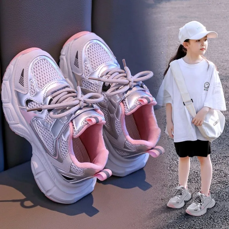 2024 nuove scarpe Casual per bambini Sneakers per ragazze Mesh Priness Elsa Frozen Fashion scarpe da corsa traspiranti per bambini taglia 21-38