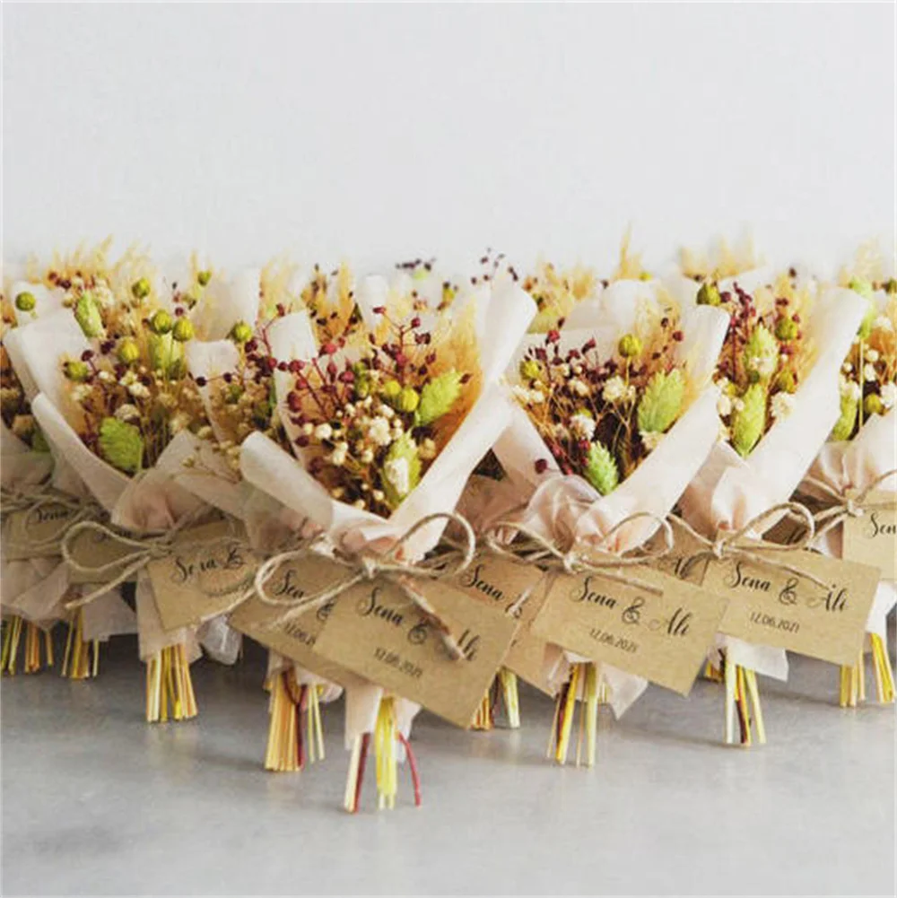 Real Natural Preserved Dried Flower Arrangement Mini Bouquet Wedding Gifts for Guests Pampas Grass Bouquet,Home Cake Decorations