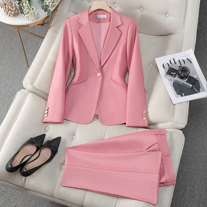 

Розовый блейзер, женский осенний брючный костюм, 2026, новая пригородная одежда, рабочая одежда, костюм, женский формальный пиджак, куртка и брюки, комплект из 2 предметов