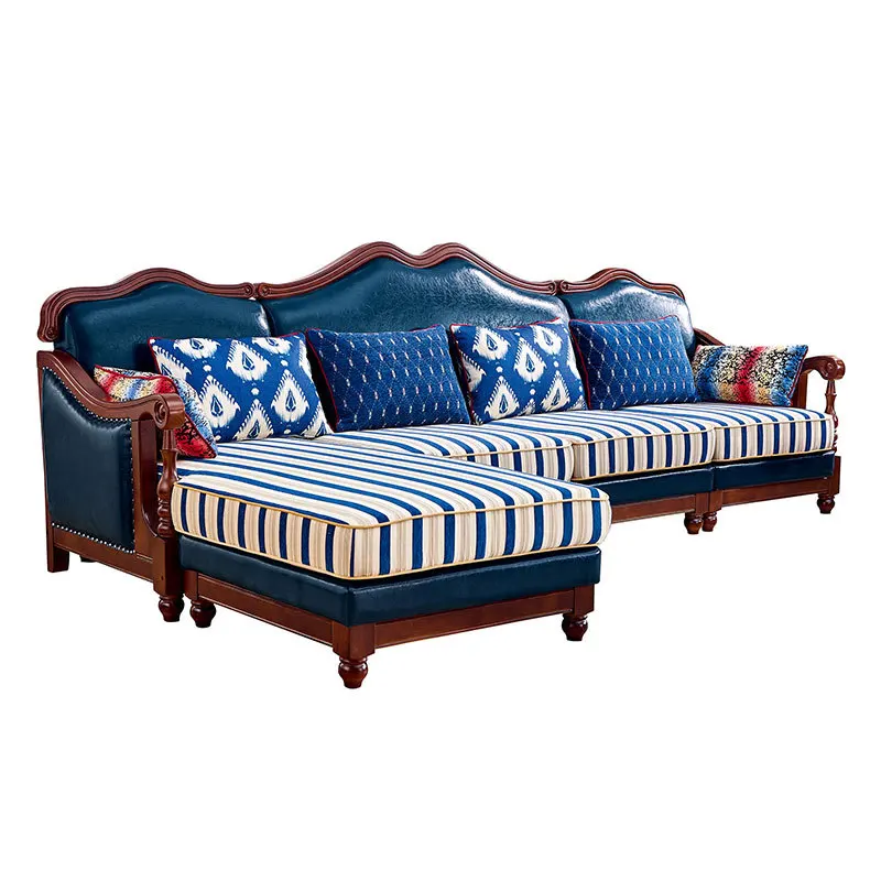 

Corner sofa all solid wood leather simple and beautiful style L-shaped 7-shaped