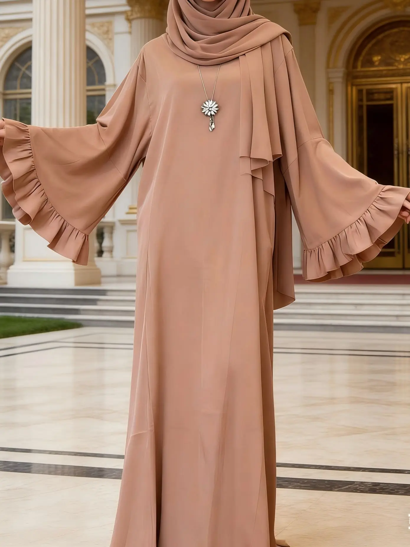 Vestido modesto de Dubái para mujer, vestido largo holgado de Color sólido con manga acampanada, caftán informal para fiesta, ropa islámica de Ramadán, bata árabe