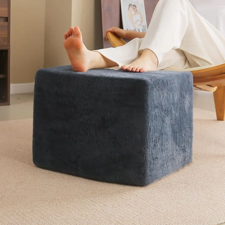 

Stuffed Pouf Ottoman, Square Foot Stool Fluffy Floor Poufs Chair for Living Room Bedroom, Filled Boho Foot Rest for Couch, BlueG
