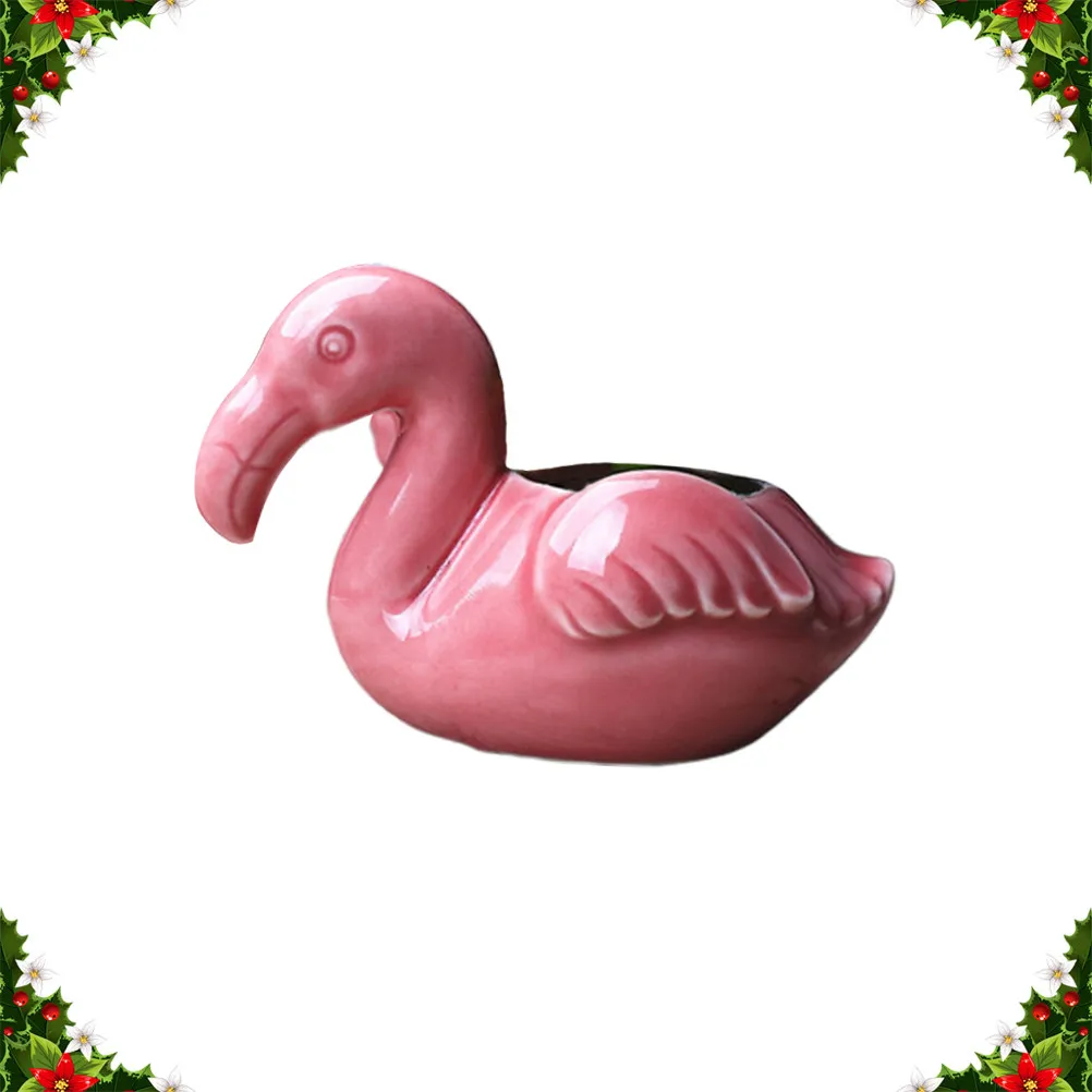 Flamingo Shape Flower Pot Ceramic Succulent Plant Container Mini Desktop Decor for Home Office Garden Indoor Plant Holder