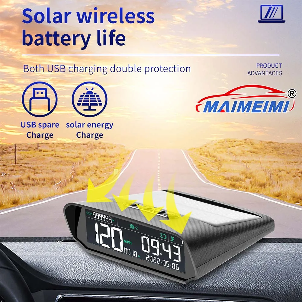 Universal Car GPS Speedometer with Altitude Total Mileage, Beidou Satellite, Odometer, Clock, Solar-Powered HUD Head-Up Display
