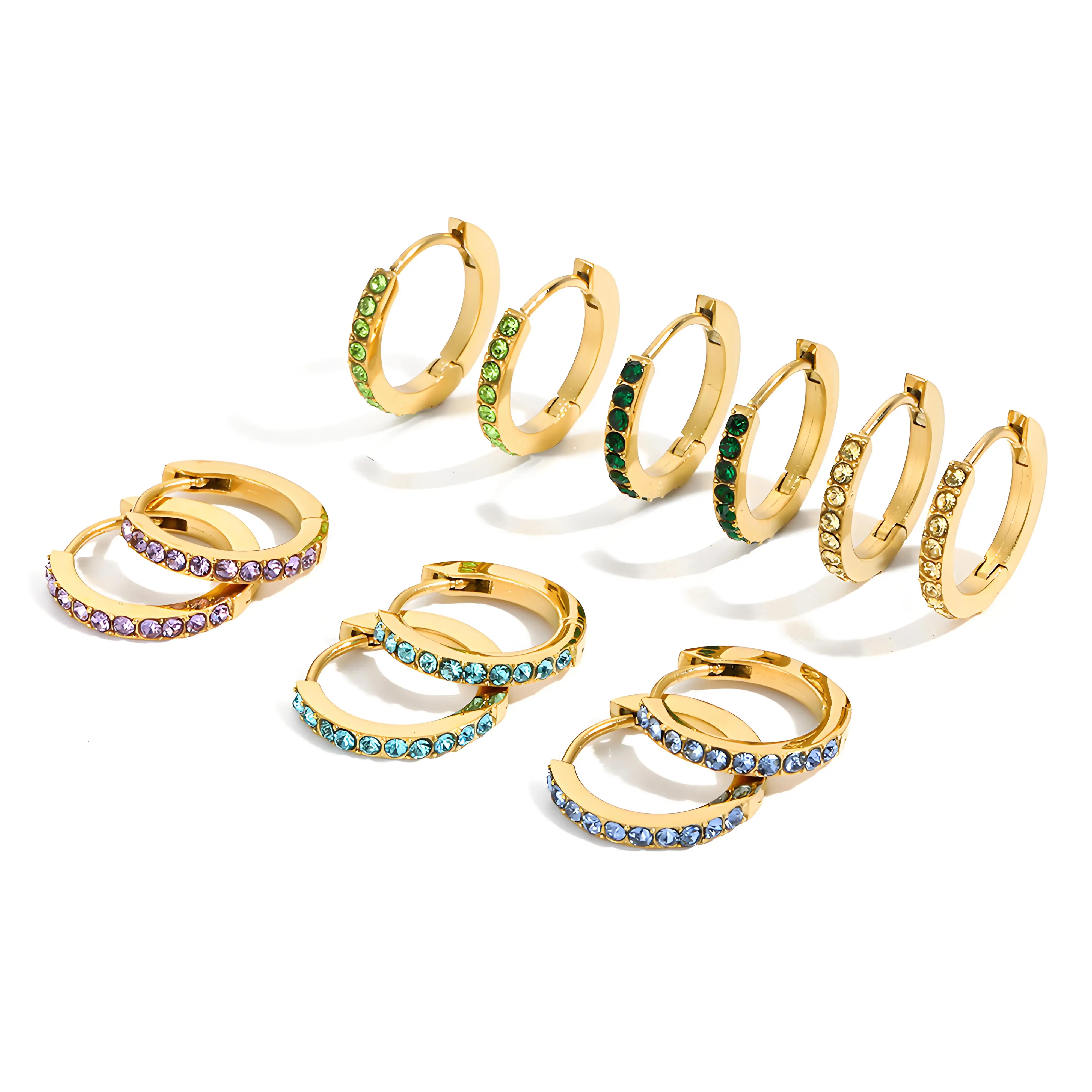 St-Delan 12 Months Birthstone Hoop Earrings Gold Plated 12 Colors Zircon Hoop Earrings for Women Jewelry Bulk