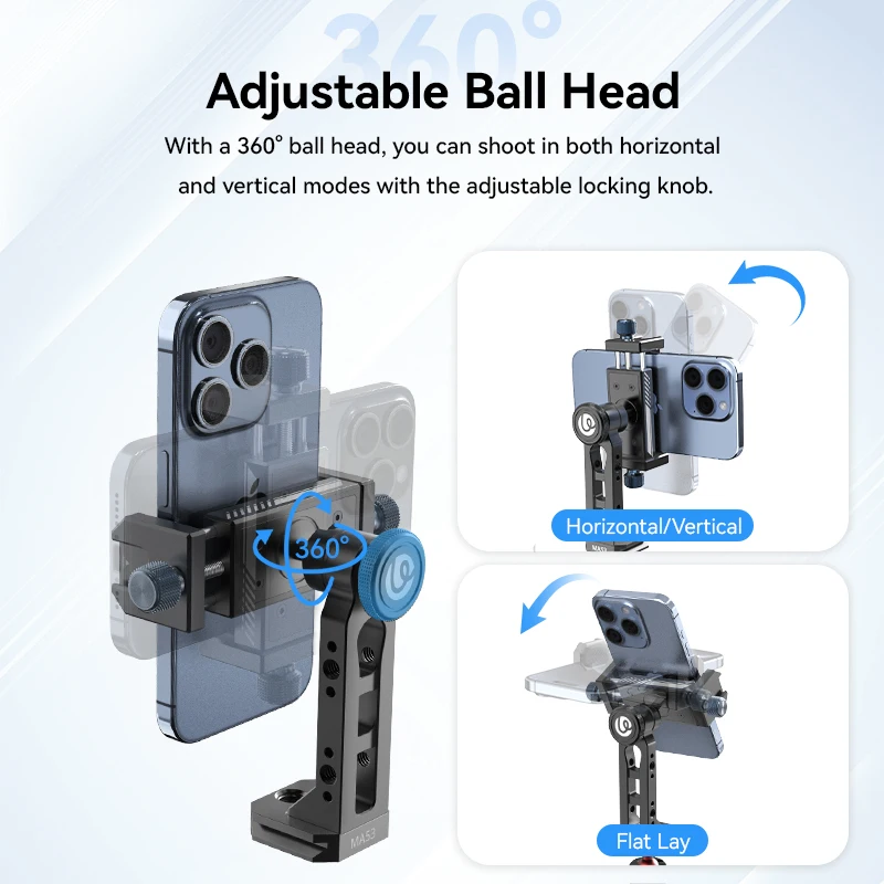 Ulanzi M053 Phone Mount Phone Clip Arca Swiss&Uka Quick-release Phone Holder with Ball Head for Horizontal/Vertical Photography